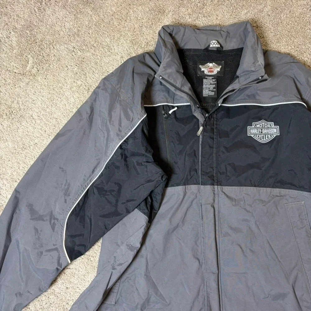 Harley-Davidson Mens Riding Jacket 3XL Grey Black Nylon Colorblock 2000s Y2K